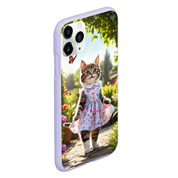 Чехол iPhone 11 Pro матовый Кошка в летнем платье в саду, цвет: 3D-светло-сиреневый — фото 2