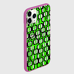 Чехол iPhone 11 Pro матовый Техно узор из шестиугольников зелёный, цвет: 3D-фиолетовый — фото 2