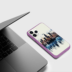 Чехол iPhone 11 Pro матовый Небоскребы в брызгах синей краски, цвет: 3D-фиолетовый — фото 2