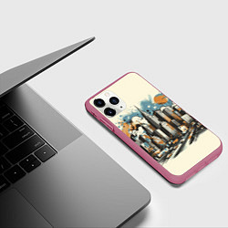 Чехол iPhone 11 Pro матовый Рисунок города с небоскребами, цвет: 3D-малиновый — фото 2
