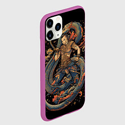 Чехол iPhone 11 Pro матовый Боец Муай-тай и огромный дракон, цвет: 3D-фиолетовый — фото 2