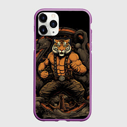 Чехол iPhone 11 Pro матовый Муай Тай тигр - боевые искусства, цвет: 3D-фиолетовый