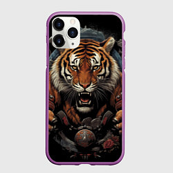 Чехол iPhone 11 Pro матовый Муай-Тай тигр в стойке боевые искусства, цвет: 3D-фиолетовый