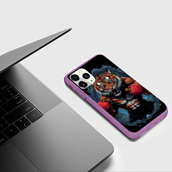 Чехол iPhone 11 Pro матовый Муай - Тай тигр в стойке боевые искусства, цвет: 3D-фиолетовый — фото 2