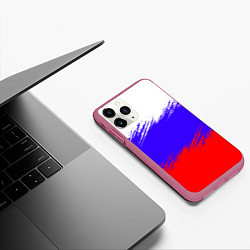 Чехол iPhone 11 Pro матовый Триколор штрихи, цвет: 3D-малиновый — фото 2