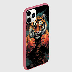 Чехол iPhone 11 Pro матовый Тигр в стойке тайский бокс, цвет: 3D-малиновый — фото 2