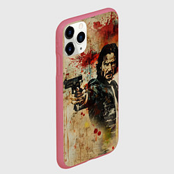 Чехол iPhone 11 Pro матовый Джон Уик с пистолетом в стиле гранж, цвет: 3D-малиновый — фото 2