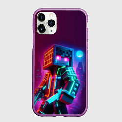 Чехол iPhone 11 Pro матовый Cyberpunk and Minecraft - collaboration ai art, цвет: 3D-фиолетовый