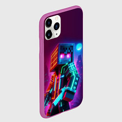 Чехол iPhone 11 Pro матовый Cyberpunk and Minecraft - collaboration ai art, цвет: 3D-фиолетовый — фото 2