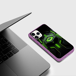 Чехол iPhone 11 Pro матовый Объемная абстрактная шестигранная зеленая фигура н, цвет: 3D-фиолетовый — фото 2