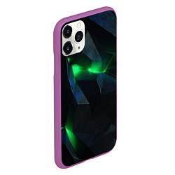 Чехол iPhone 11 Pro матовый Объемная геометрическая зеленая неоновая абстракци, цвет: 3D-фиолетовый — фото 2