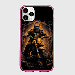 Чехол iPhone 11 Pro матовый Брутальный мотоциклист, цвет: 3D-малиновый