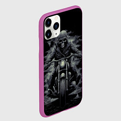 Чехол iPhone 11 Pro матовый Скелет на мотоцикле черно-белый стиль, цвет: 3D-фиолетовый — фото 2