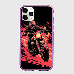 Чехол iPhone 11 Pro матовый Мотокросс красные брызги, цвет: 3D-фиолетовый