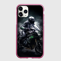 Чехол iPhone 11 Pro матовый Мотоциклист и дым, цвет: 3D-малиновый