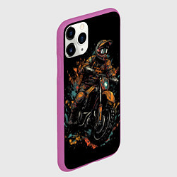 Чехол iPhone 11 Pro матовый Мотоциклист желтые кляксы, цвет: 3D-фиолетовый — фото 2