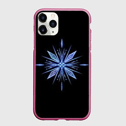 Чехол iPhone 11 Pro матовый Голубая снежинка на черном фоне, цвет: 3D-малиновый