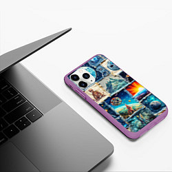 Чехол iPhone 11 Pro матовый Разнообразие миров - пэчворк, цвет: 3D-фиолетовый — фото 2