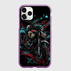 Чехол iPhone 11 Pro матовый Мото и брызги краски, цвет: 3D-фиолетовый
