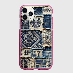 Чехол iPhone 11 Pro матовый Татуировки майя на дениме, цвет: 3D-малиновый