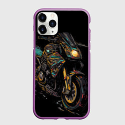 Чехол iPhone 11 Pro матовый Темный мотоцикл на черном фоне, цвет: 3D-фиолетовый