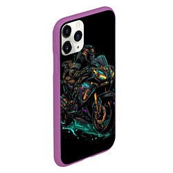 Чехол iPhone 11 Pro матовый Темный мотоцикл на черном фоне, цвет: 3D-фиолетовый — фото 2