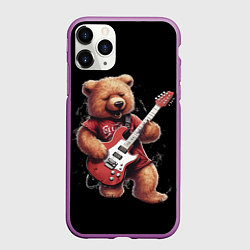 Чехол iPhone 11 Pro матовый Большой плюшевый медведь играет на гитаре, цвет: 3D-фиолетовый