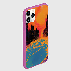 Чехол iPhone 11 Pro матовый Абстрактная городская улица со зданиями и река, цвет: 3D-фиолетовый — фото 2