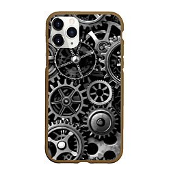 Чехол iPhone 11 Pro матовый Стимпанк стальные механизмы паттерн, цвет: 3D-коричневый