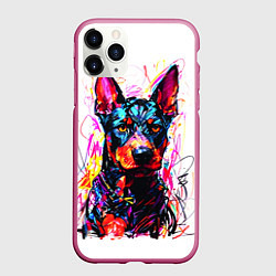 Чехол iPhone 11 Pro матовый Доберман маркерами, цвет: 3D-малиновый