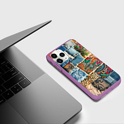 Чехол iPhone 11 Pro матовый Японские мотивы на дениме, цвет: 3D-фиолетовый — фото 2