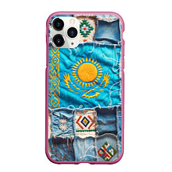 Чехол iPhone 11 Pro матовый Пэчворк джинсы в Казахстане, цвет: 3D-малиновый