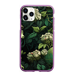 Чехол iPhone 11 Pro матовый Черепа в поле цветов, цвет: 3D-фиолетовый