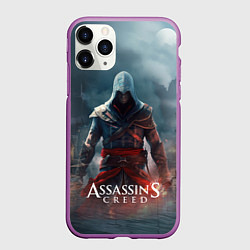 Чехол iPhone 11 Pro матовый Assassins creed ночной город, цвет: 3D-фиолетовый