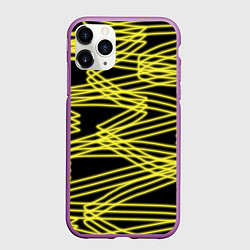 Чехол iPhone 11 Pro матовый Желтые светящиеся линии, цвет: 3D-фиолетовый