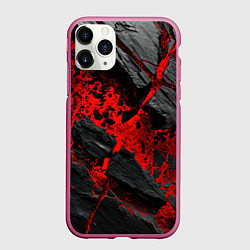 Чехол iPhone 11 Pro матовый Красные разломы черных камней, цвет: 3D-малиновый