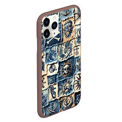 Чехол iPhone 11 Pro матовый Пираты на пэчворк дениме, цвет: 3D-коричневый — фото 2