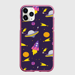 Чехол iPhone 11 Pro матовый Космические приключения, цвет: 3D-малиновый