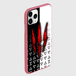 Чехол iPhone 11 Pro матовый Ведьмак - красные следы от когтей, цвет: 3D-малиновый — фото 2
