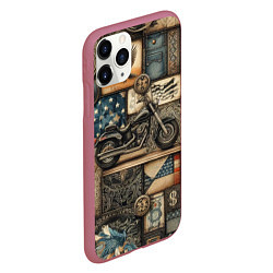 Чехол iPhone 11 Pro матовый Patchwork with a motorcycle - ai art, цвет: 3D-малиновый — фото 2