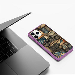 Чехол iPhone 11 Pro матовый Patchwork with a motorcycle - ai art, цвет: 3D-фиолетовый — фото 2