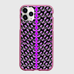 Чехол iPhone 11 Pro матовый Розовые киберпанк ячейки на чёрном фоне, цвет: 3D-малиновый