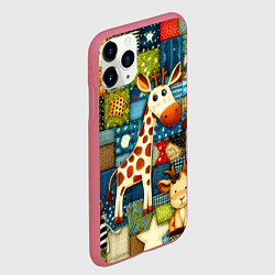 Чехол iPhone 11 Pro матовый Жираф и компания - пэчворк нейросеть, цвет: 3D-малиновый — фото 2