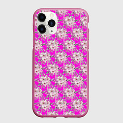 Чехол iPhone 11 Pro матовый Цветочный паттерн на ярко-розовом фоне, цвет: 3D-малиновый