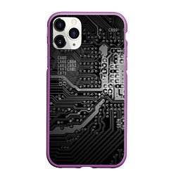 Чехол iPhone 11 Pro матовый Микросхема плата, цвет: 3D-фиолетовый