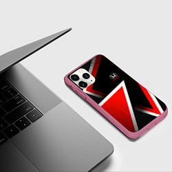 Чехол iPhone 11 Pro матовый Honda - красные треугольники, цвет: 3D-малиновый — фото 2