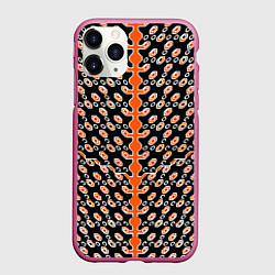 Чехол iPhone 11 Pro матовый Оранжевые киберпанк ячейки на чёрном фоне, цвет: 3D-малиновый