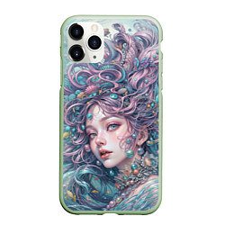 Чехол iPhone 11 Pro матовый Морская русалка, цвет: 3D-салатовый