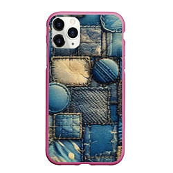Чехол iPhone 11 Pro матовый Denim patchwork - ai art, цвет: 3D-малиновый