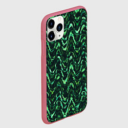 Чехол iPhone 11 Pro матовый Абстрактные зеленые волны, цвет: 3D-малиновый — фото 2